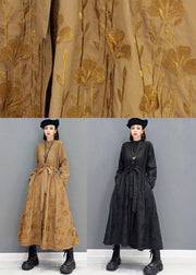 Casual Black O-Neck Button Maxi Dresses Fall Long Sleeve - SooLinen