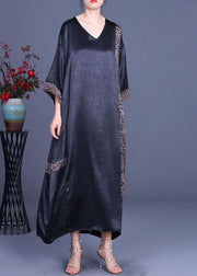 Casual Black Print Patchwork Silk asymmetrical design Summer Party Dress - SooLinen