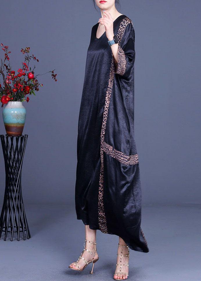 Casual Black Print Patchwork Silk asymmetrical design Summer Party Dress - SooLinen