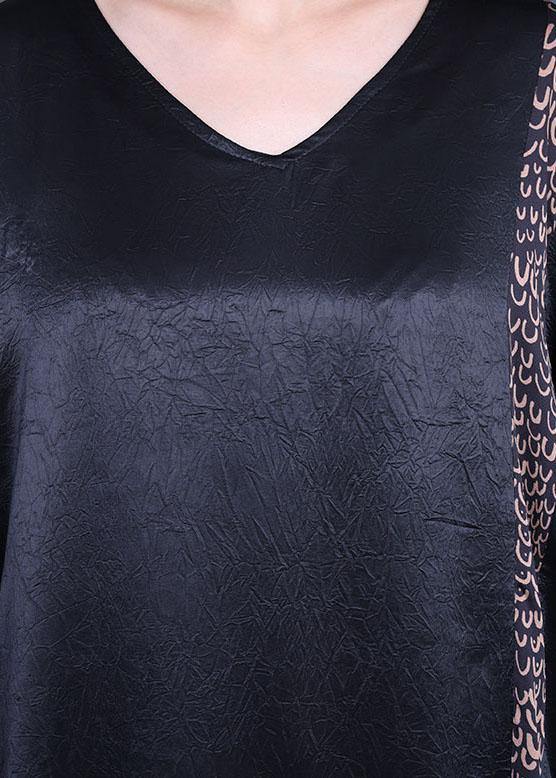 Casual Black Print Patchwork Silk asymmetrical design Summer Party Dress - SooLinen