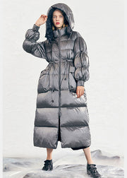 Lässige blaue Winter-Entendaunenjacke mit Reißverschlusstaschen