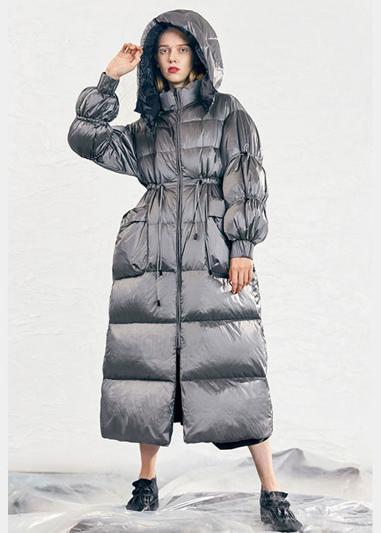 Lässige blaue Winter-Entendaunenjacke mit Reißverschlusstaschen