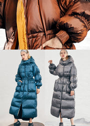 Lässige blaue Winter-Entendaunenjacke mit Reißverschlusstaschen