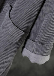 Casual Grey Button Hooded Pockets Winter Cotton Parka Long Sleeve - SooLinen