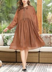 Casual Khaki Long sleeve Chiffon Summer Dresses - SooLinen