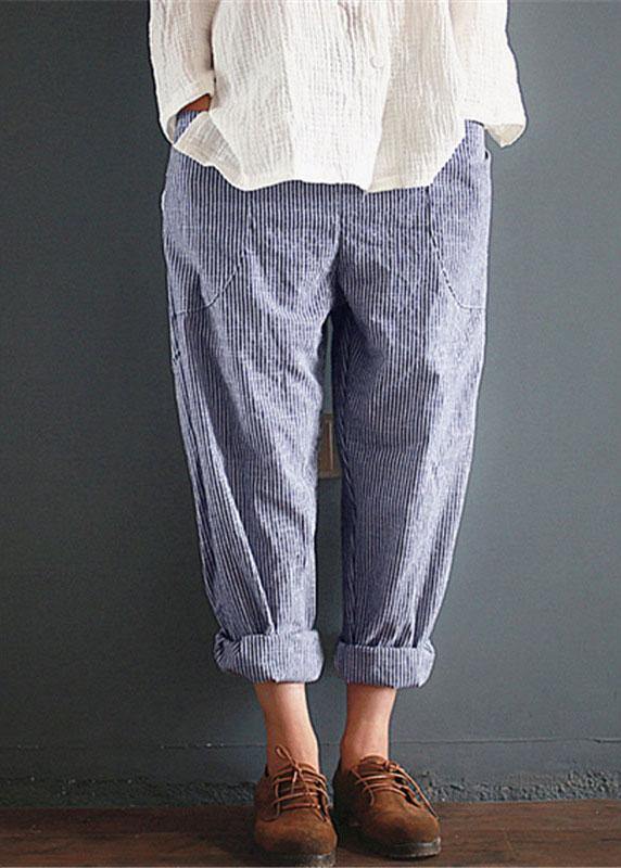 Casual Stripe Pocket Elastic Waist Women Harem Pants - SooLinen
