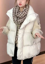 Lässige weiße lose Stehkragentaschen Winter Puffer Weste
