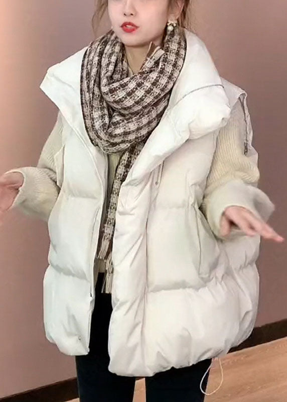Lässige weiße lose Stehkragentaschen Winter Puffer Weste