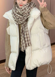 Lässige weiße lose Stehkragentaschen Winter Puffer Weste