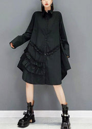 Casual White Peter Pan Collar Button Fall Long Sleeve Dresses - SooLinen