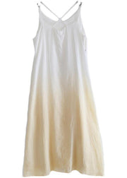 Casual Yellow Tie Dye Backless Ramie Dress Summer - SooLinen