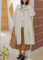 Casual beige Parkas for women plus size warm winter coat double breast pockets winter outwear - SooLinen