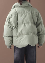 Casual green down coat winter trendy plus size down jacket two pocketsstand collar Jackets - SooLinen