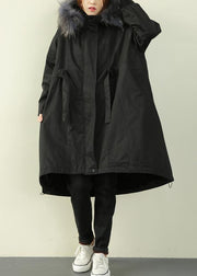 Casual oversized winter outwear black hooded faux fur collar winter parkas - SooLinen