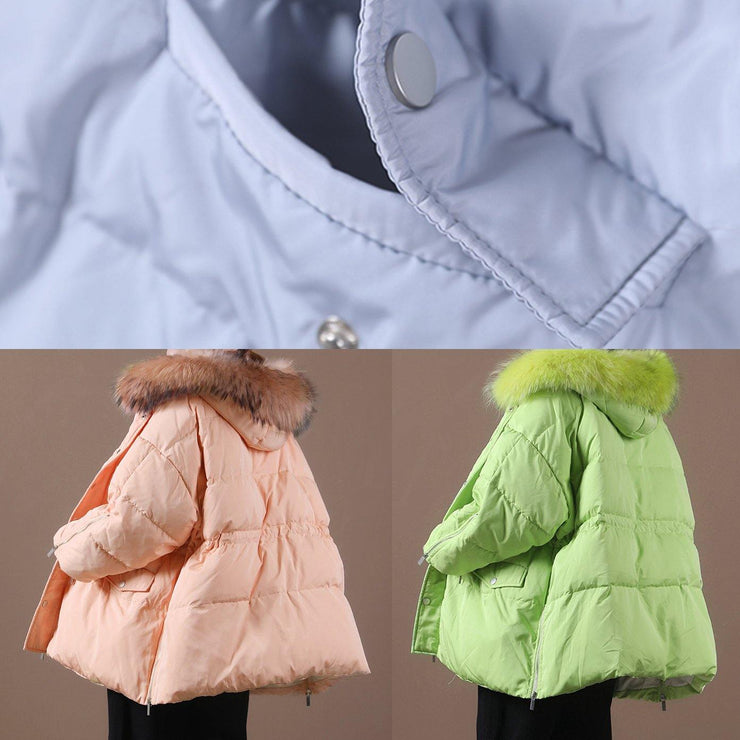 Casual plus size snow jackets winter outwear white hooded fur collar goose Down coat - SooLinen
