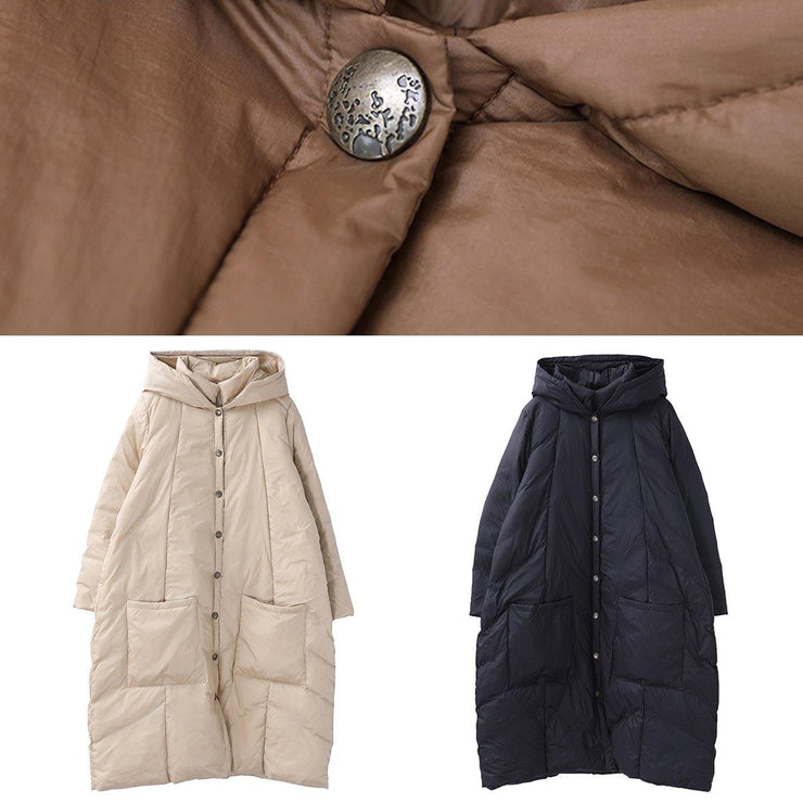 Casual plus size winter jacket overcoat black hooded Button Down warm winter coat - SooLinen
