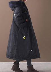 Casual trendy plus size winter coats black hooded thick zippered winter coats - SooLinen