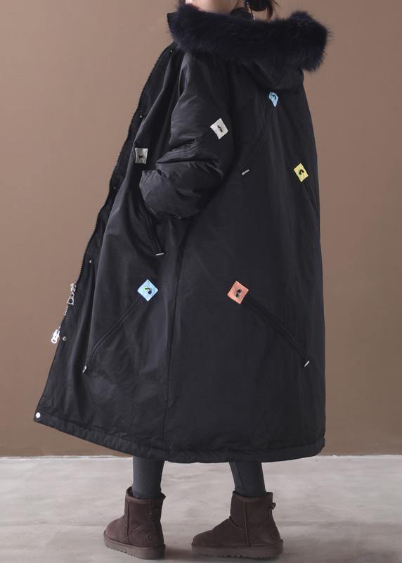 Casual trendy plus size winter coats black hooded thick zippered winter coats - SooLinen