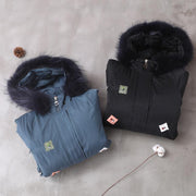 Casual trendy plus size winter coats black hooded thick zippered winter coats - SooLinen