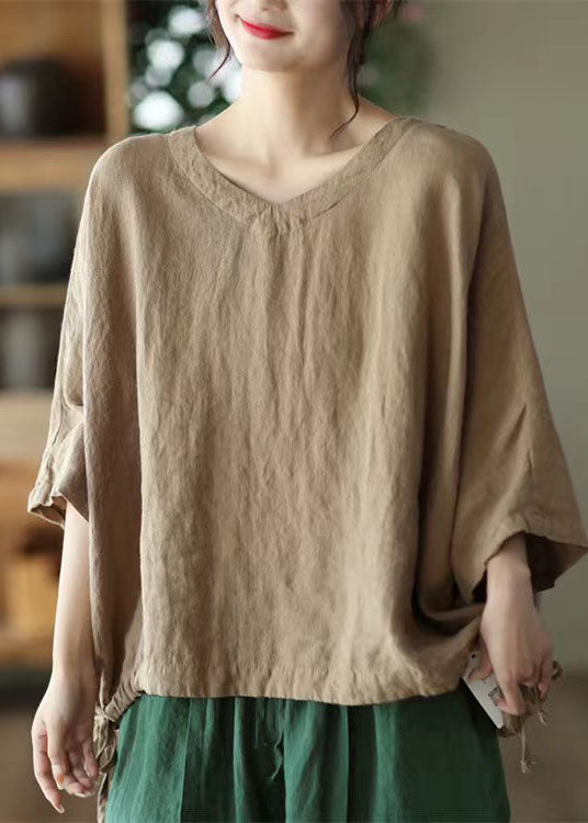 Casual Green O-Neck Embroideried Linen Top Long Sleeve
