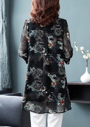 Schicke schwarze Knopf-Peter-Pan-Kragen-Druck-lange Chiffon-Blusen Ärmel mit drei Vierteln