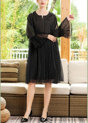 Chic Black Flare Sleeve Chiffon Patchwork Summer Dress - SooLinen