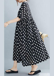 Chic Black O-Neck Dot Summer Maxi Dresses Half Sleeve - SooLinen