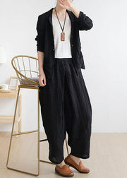 Chic Black Peter Pan Collar Linen Spring Jackets - SooLinen