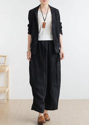 Chic Black Peter Pan Collar Linen Spring Jackets - SooLinen