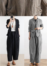 Chic Black Peter Pan Collar Linen Spring Jackets - SooLinen
