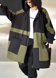 Chic Black Pockets Cotton zippered Spring Hoodie Coat - SooLinen
