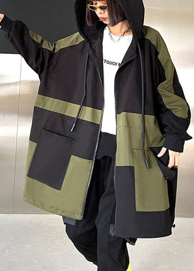 Chic Black Pockets Cotton zippered Spring Hoodie Coat - SooLinen