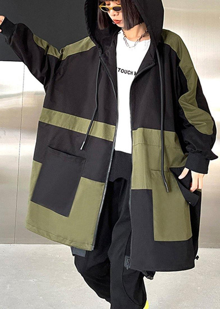 Chic Black Pockets Cotton zippered Spring Hoodie Coat - SooLinen