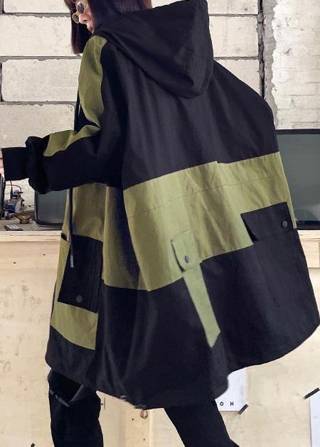 Chic Black Pockets Cotton zippered Spring Hoodie Coat - SooLinen