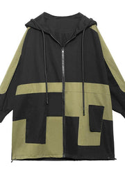 Chic Black Pockets Cotton zippered Spring Hoodie Coat - SooLinen