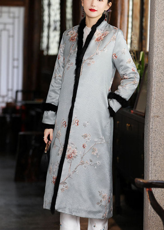 Schicke blaue Jacquard-Taschen, dicke Winter-Baumwoll-Parkas mit langen Ärmeln