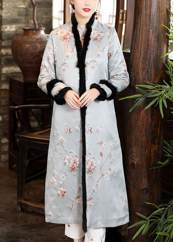 Schicke blaue Jacquard-Taschen, dicke Winter-Baumwoll-Parkas mit langen Ärmeln