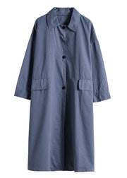Schicke blaue Peter-Pan-Kragen-Knopf-Trenchcoats aus Baumwolle Frühling