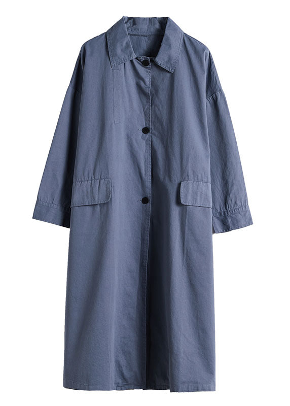 Schicke blaue Peter-Pan-Kragen-Knopf-Trenchcoats aus Baumwolle Frühling