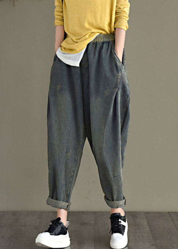 Schicke blaue Retro-Taschen-Harem-Herbst-Denim-Hose