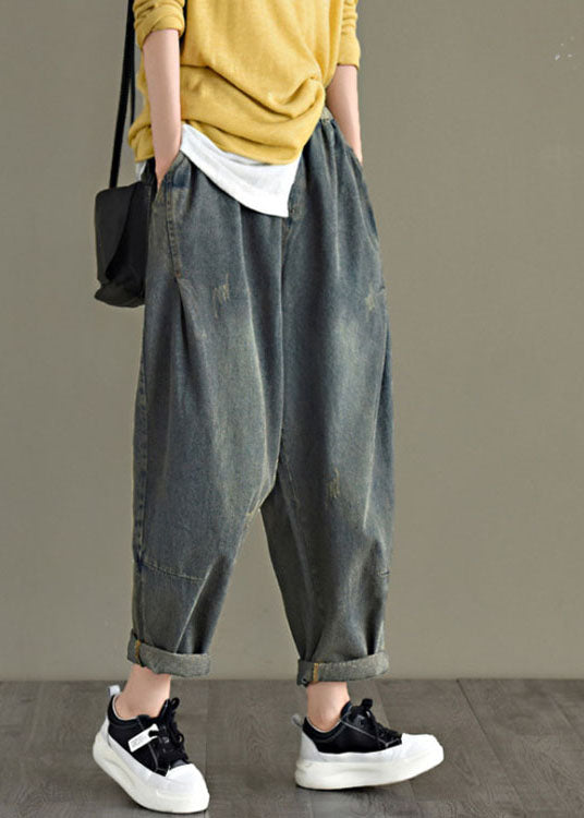 Schicke blaue Retro-Taschen-Harem-Herbst-Denim-Hose