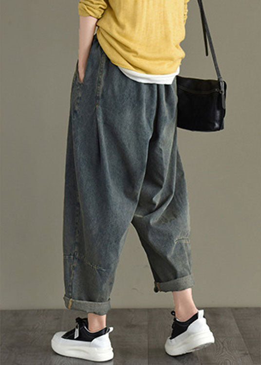 Schicke blaue Retro-Taschen-Harem-Herbst-Denim-Hose