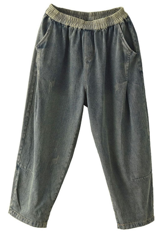 Schicke blaue Retro-Taschen-Harem-Herbst-Denim-Hose