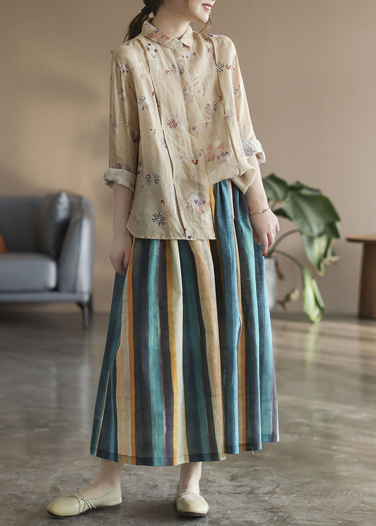 Chic Color stripe Striped Linen a line skirts Spring