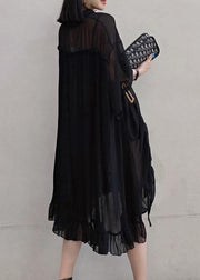Chic Lapel Asymmetric Spring Quilting Dresses Design Black Long Dresses - SooLinen
