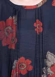 Chic Navy Print long smock Wide Leg Chiffon Women Two Pieces Sets - SooLinen