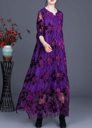 Chic Purple Lace Maxi Dress Caftans Loose Dresses - SooLinen