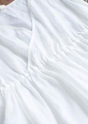 Chic V Neck Sleeveless Summer Clothes Design White Traveling Dress - SooLinen