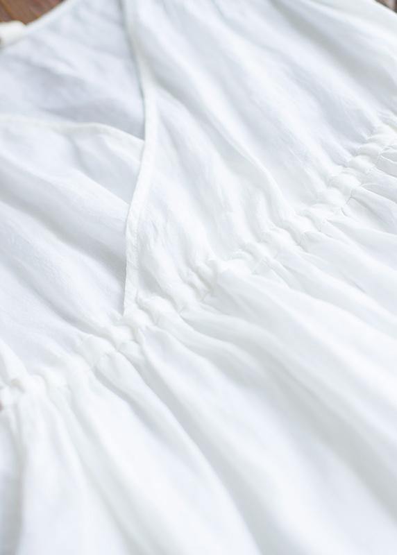 Chic V Neck Sleeveless Summer Clothes Design White Traveling Dress - SooLinen