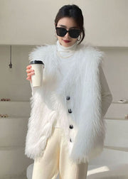 Chic White Button Fuzzy Fur Tops Ärmellose Weste